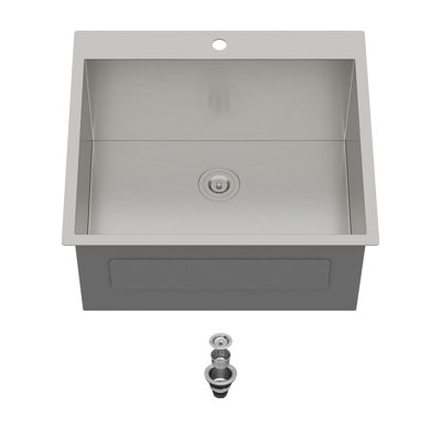 Évier utilitaire à encastrer en acier inoxydable 25 po x 22 po x 12 po, calibre 16, cuve unique profonde.