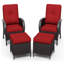 Ensemble de patio extérieur en osier pour 2 personnes avec 2 chaises, 2 repose-pieds et coussins rouges-677868512