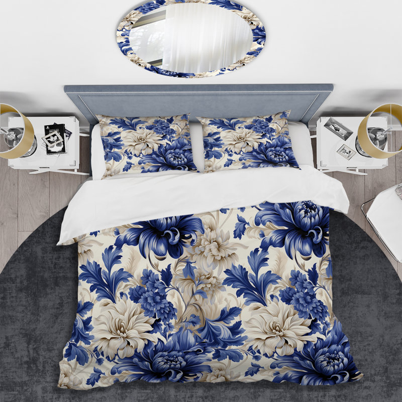 Ensemble de housse de couette Cobalt Blue Brocade Victorian, Housse de couette pour très grand lit et 2 très