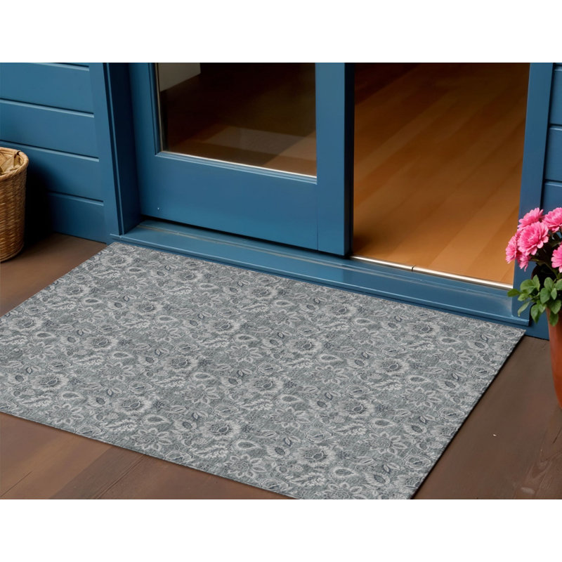 Tapis floral lavable intérieur argenté 3 pi x 5 pi