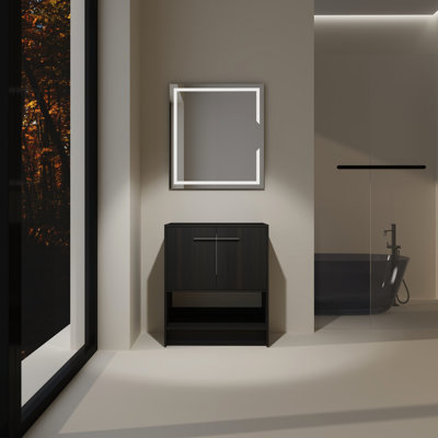 Meuble-lavabo de 36 po en contreplaqué de chêne noir, autoportant, 2 portes, Scratch, meuble-lavabo autoportant facile à assembler, portes et égratignures, configuration