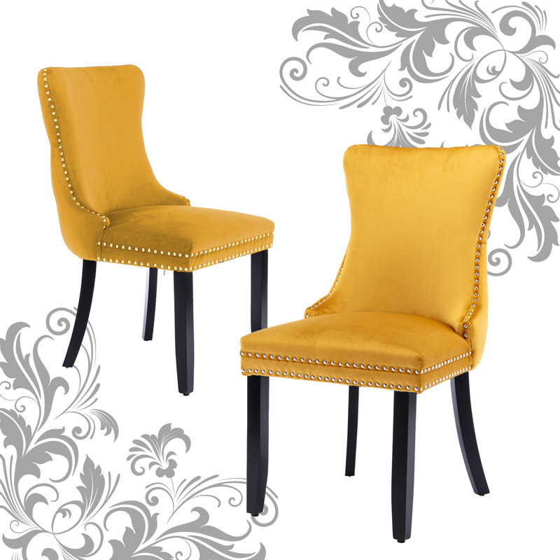 Danield Tufted Velvet Wingback Parsons Dining Chair, Black, Yellow