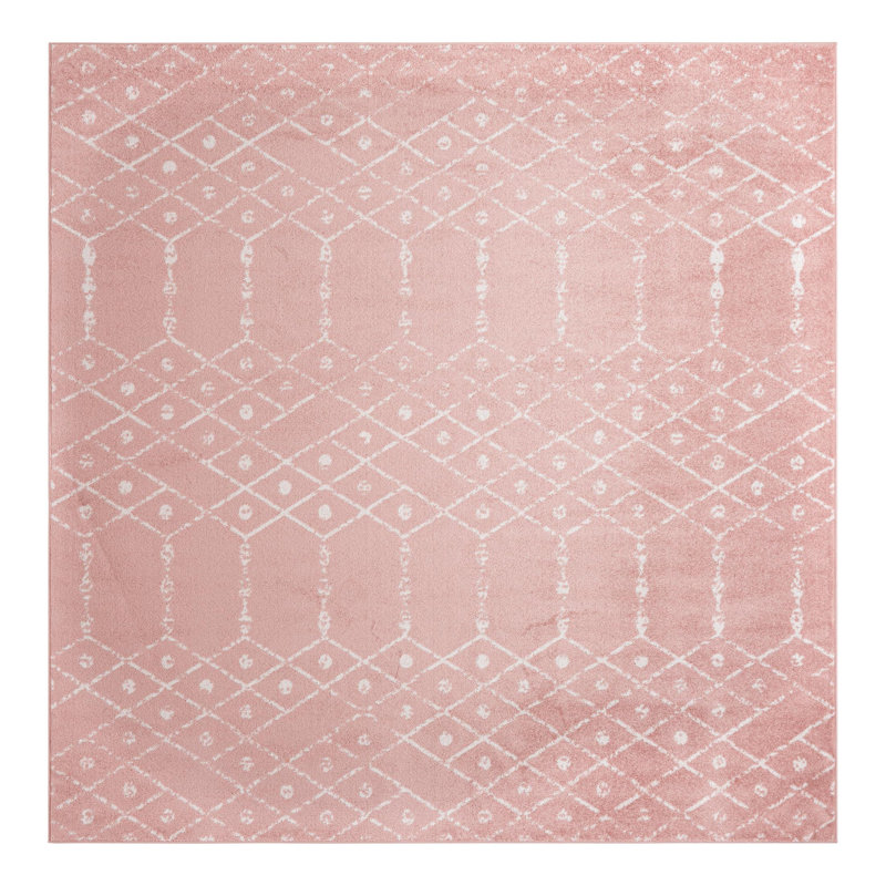 Tapis rose à motif géométrique Zoey, Carré 10 pi