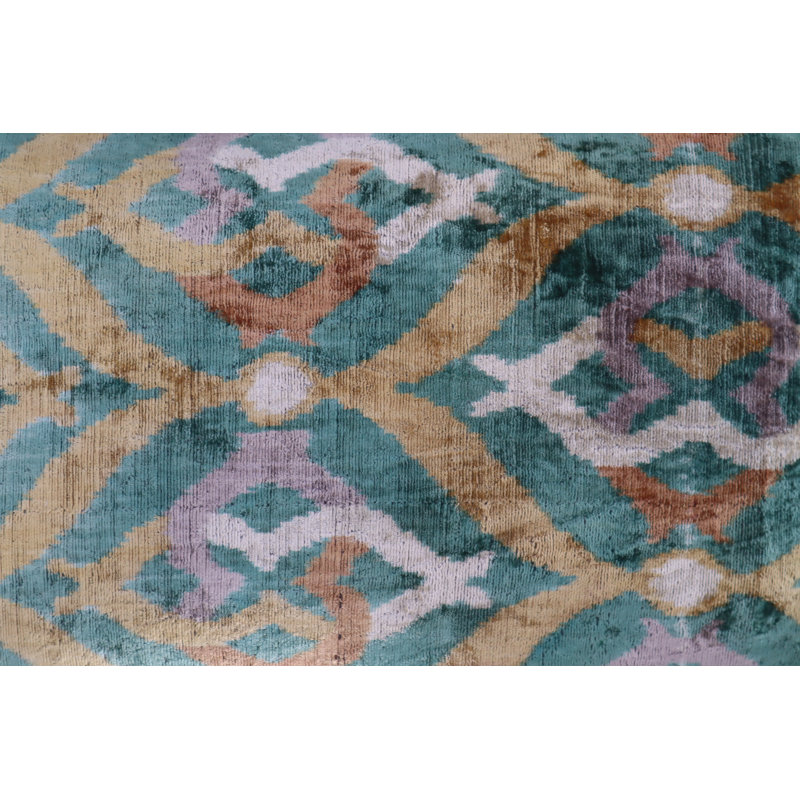 Velvet Lumbar Pillow Cover & Insert, Green/Beige/Teal Geometric 3