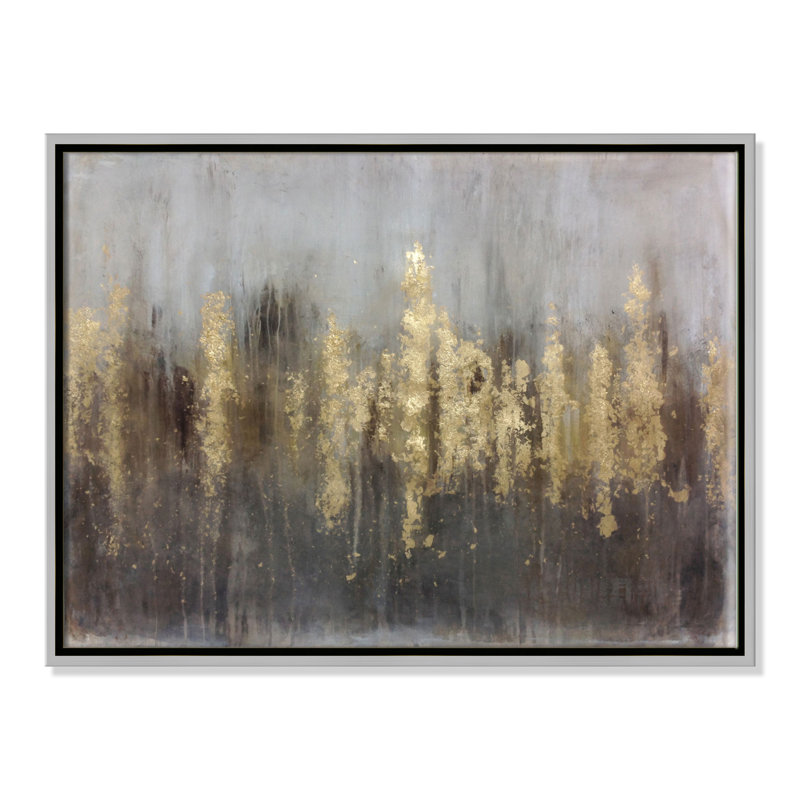 Reproduction d'art sur toile avec cadre doré - Forêts dorées, H 18 po x l 24 po x P 2 po, Cadre argenté