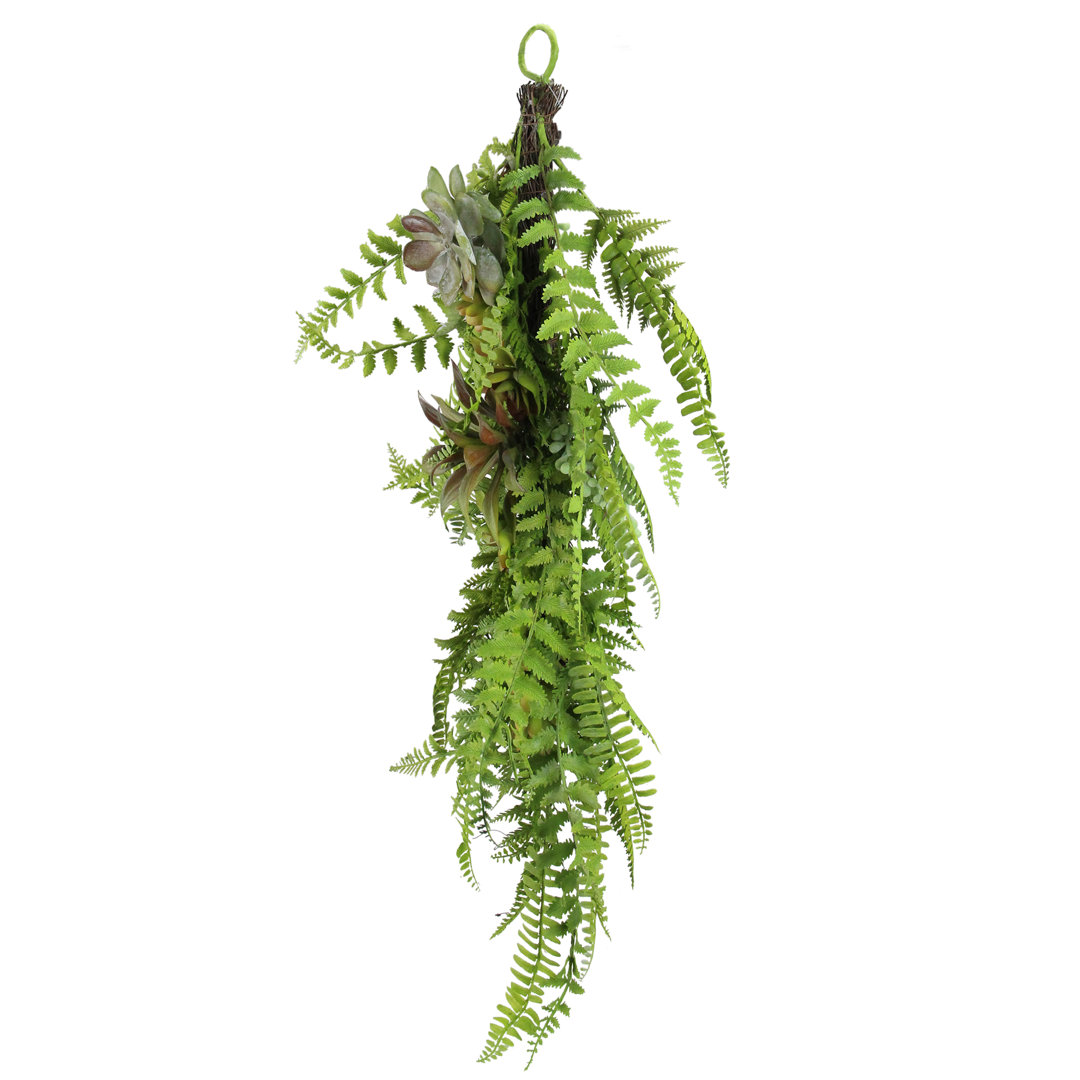 28" Leaves and Succulents Artificial Spring Teardrop Swag - Unlit The Holiday Aisle®