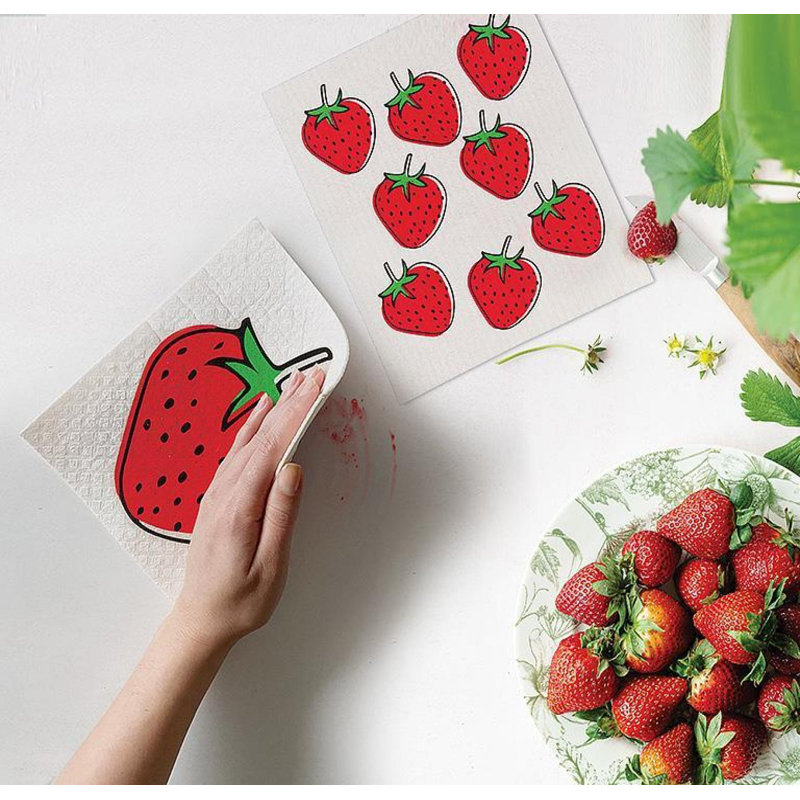 Set Of 2 Strawberries Dishcloth