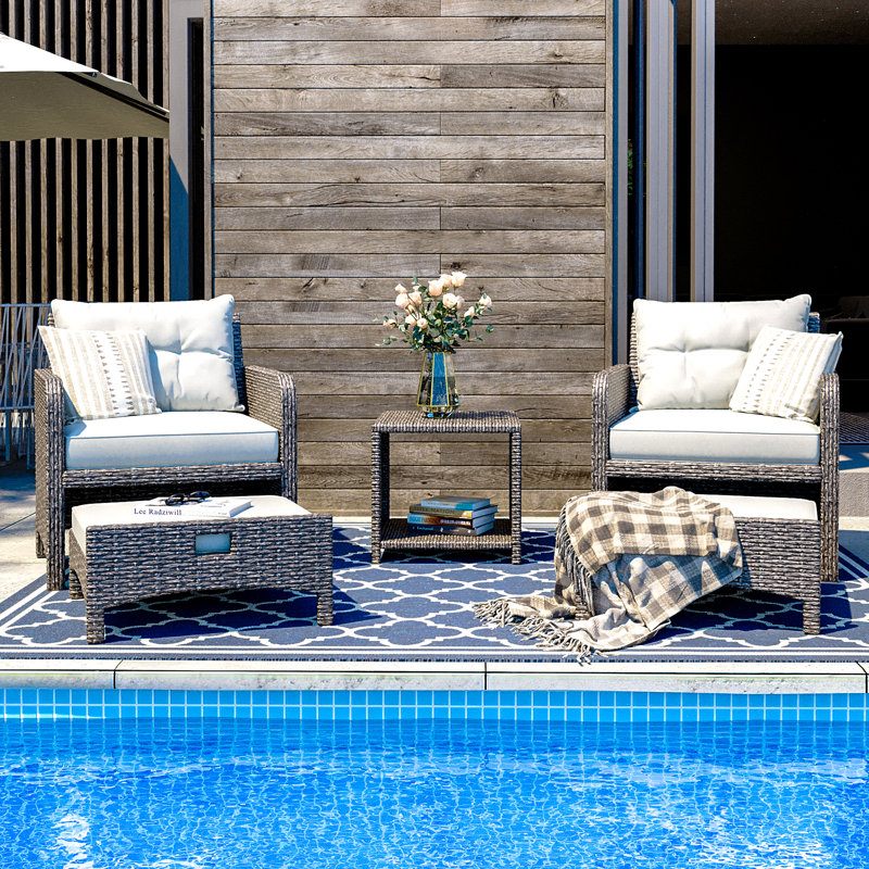 5-Piece Wicker Patio Conversation Set Outdoor Seating Group with Ottoman, Gray, Gray