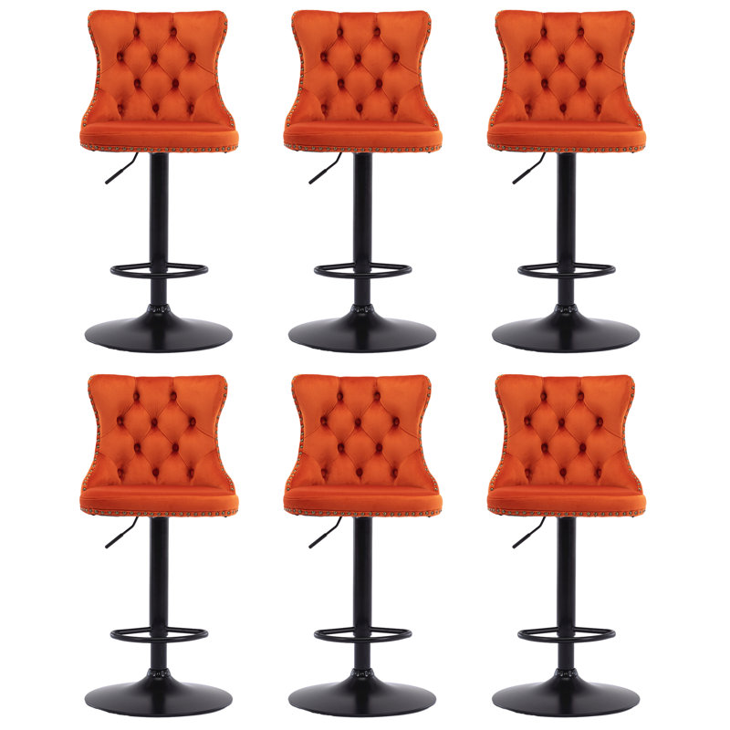 Tabouret de bar pivotant à 360 ° en velours Kaleyll pour îlot de cuisine Kaleyll, Noir, Orange