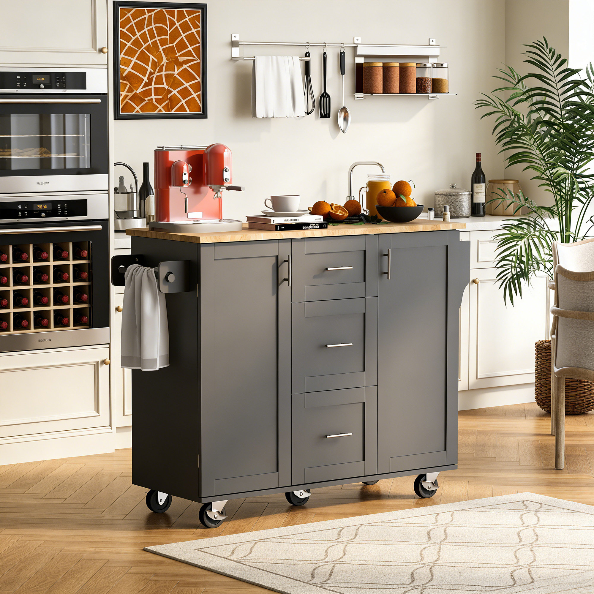 Latitude Run® Kitchen Island With Rubber Wood Top - Wayfair Canada