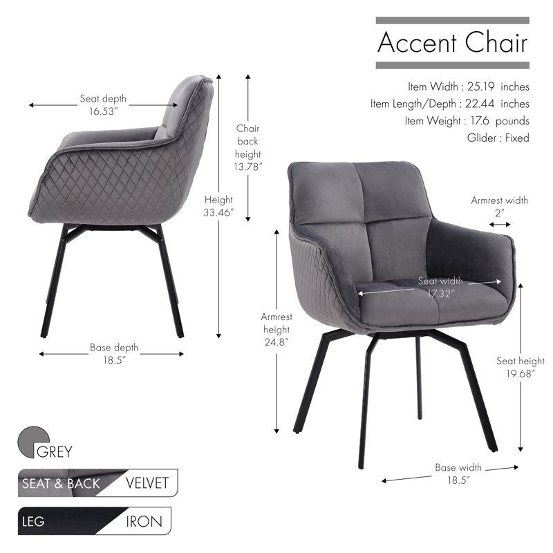 Velvet Swivel Armchair, Grey