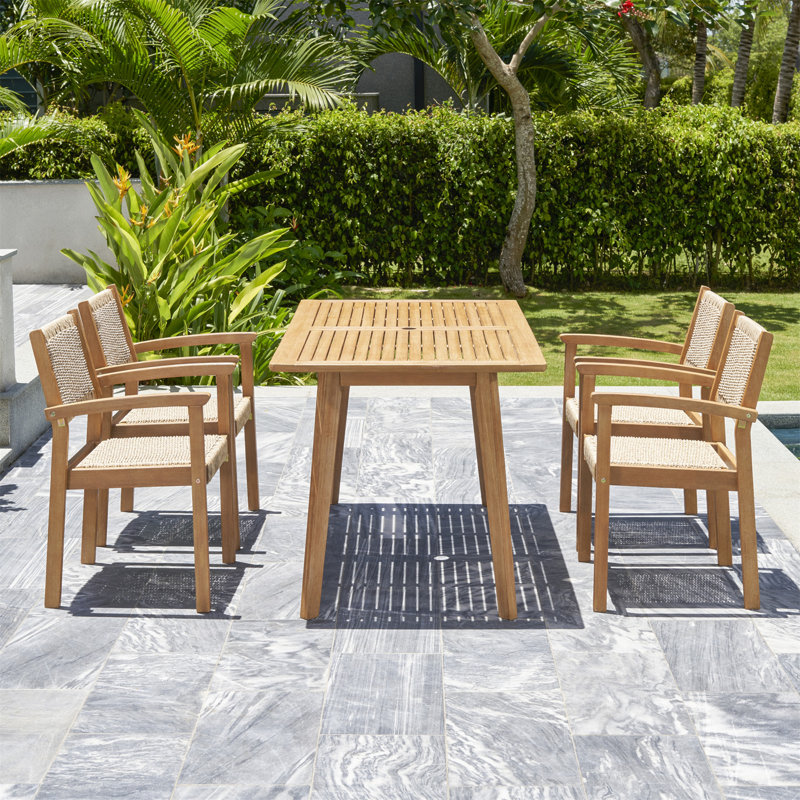 Ensemble de salle à manger en bois d'acacia avec chaise empilable Mauricio, 4
