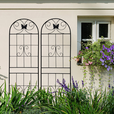 Paquet de 2 treillis de jardin en métal antirouille de 71 po x 19,7 po, support de croissance pour plantes d'extérieur, noir, facile à assembler, tube galvanisé avec revêtement thermolaqué, paquet polyvalent de treillis de 19,7 po, pour grimpeurs, rapidement