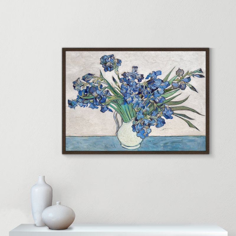 Imprimé iris bleu par Vincent Van Gogh, H 35,5 po x l 25,5 po, Pas de tapis, Noyer avec cadre fin