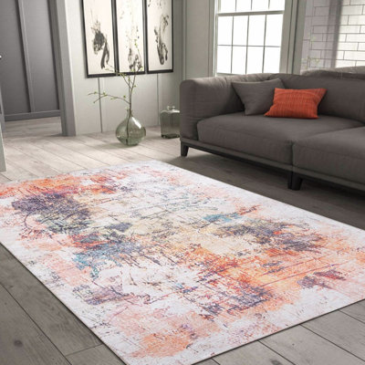 Luxueux tapis lavable à la machine, 100% polyester, 7,5 x 10,8 pieds | Hauteur des poils: 0,2 po, 1850 g / m² | Dessus en polyester recyclé, facile d'entretien, parfait pour le salon et la chambre à coucher, conception douce et durable