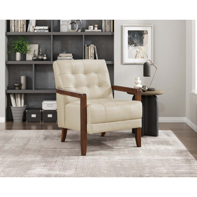 Chaise d'appoint de style moderne en cuir rembourré capitonné avec détail de meubles en bois 1pc