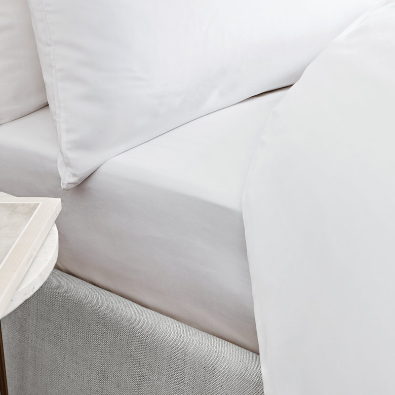 400 Thread Count 100% Cotton Sateen Fitted Sheet, White, Super King (6')