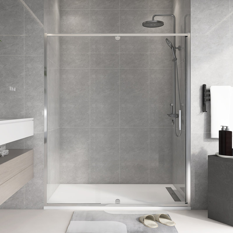 Porte de douche coulissante à cadre pivotant en chrome de 56 à 60 po x H 71 po, Chrome
