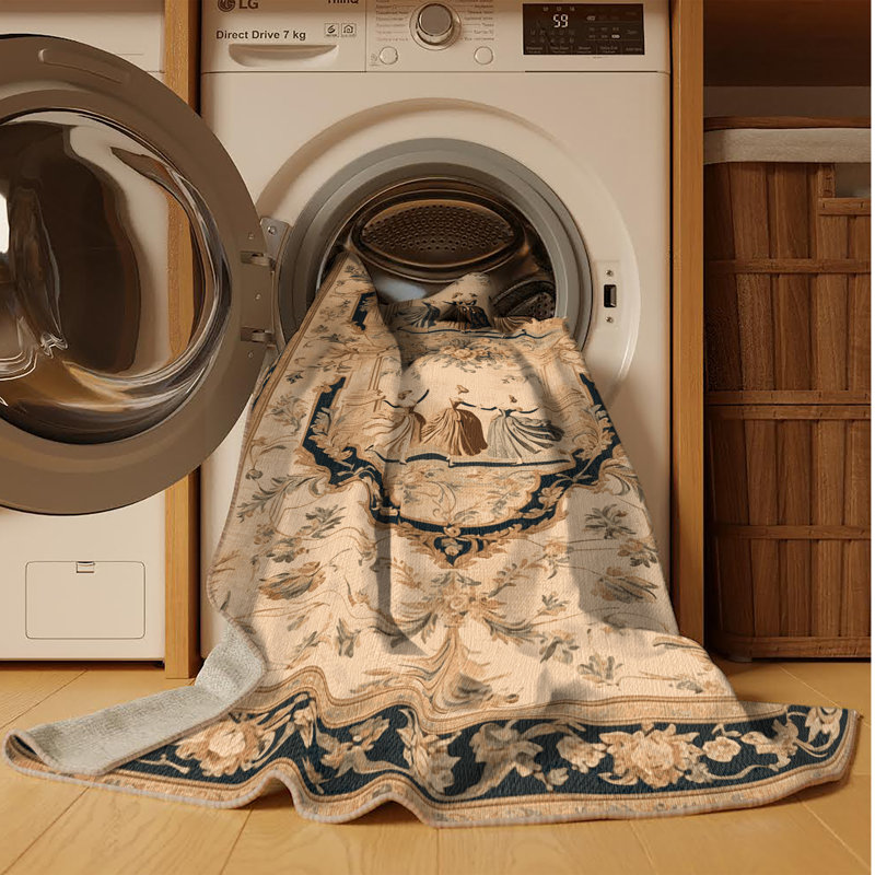 Tapis brun français lavable à la machine, Rectangle 7 pi x 10 pi