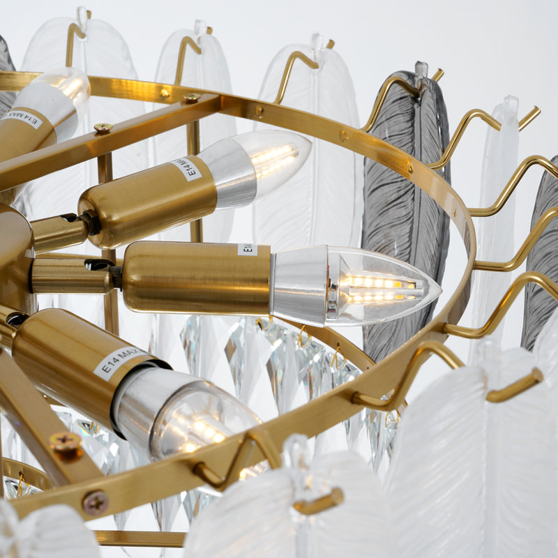 Modern 8 Light Dimmable 4 Layer Glass Chandelier With Crystal Decoration