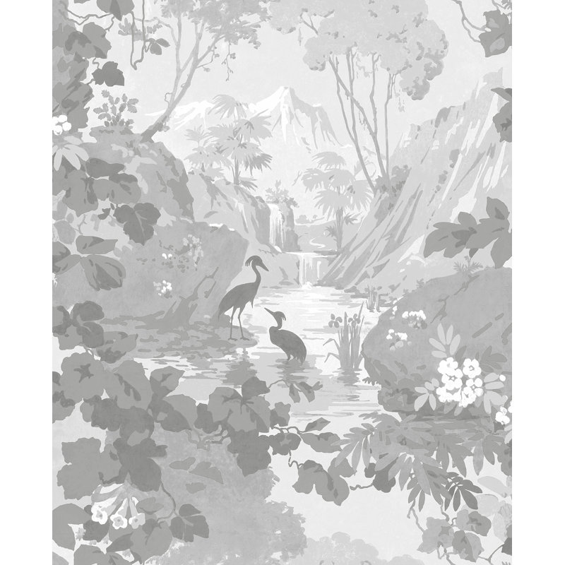 Rouleau de papier peint L 33 pi x l 20,5 po Yardley Crane Lagoon, gris