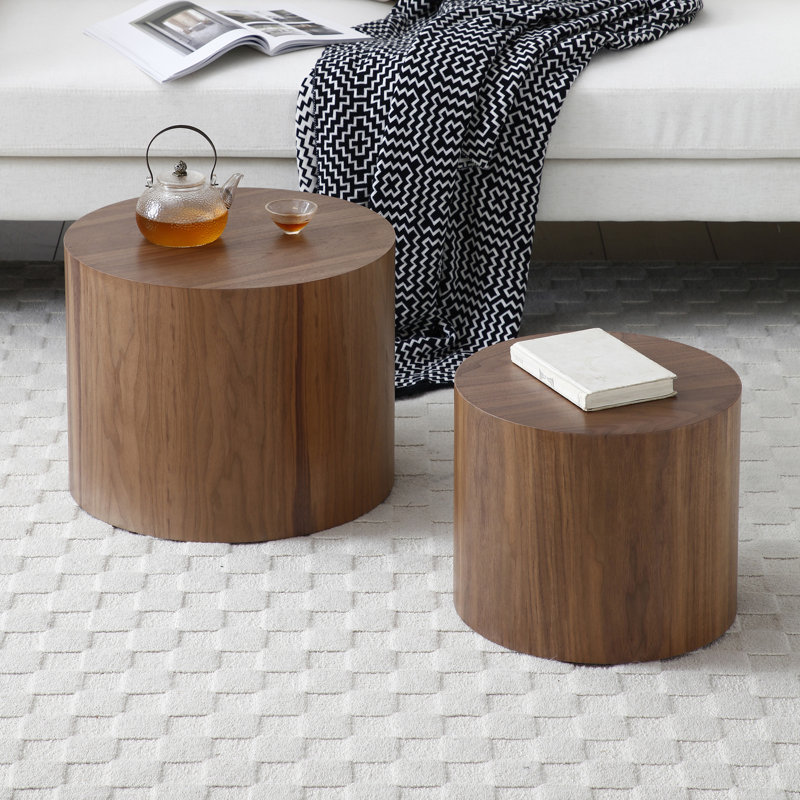 Ensemble de 2 tables basses rondes, Noyer