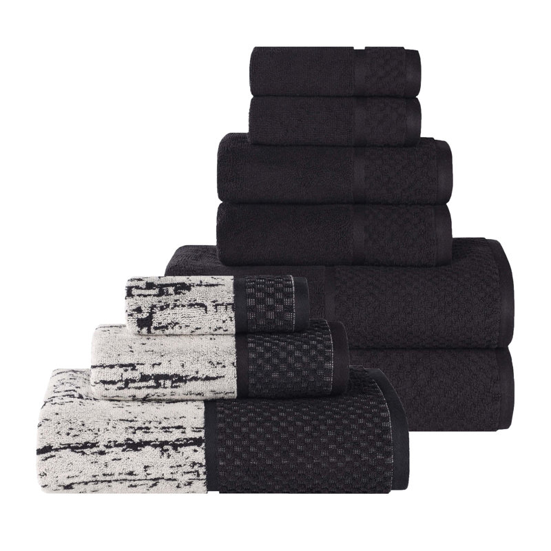 Ensemble de serviettes 9 pièces Lodie, Noir / Ivoire