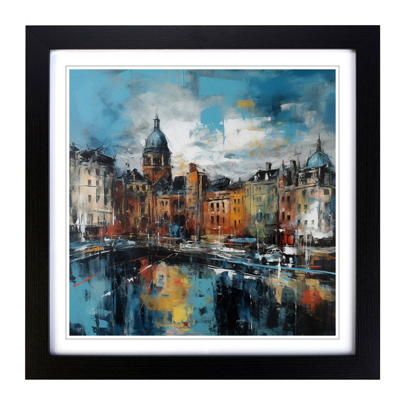 City Of Belfast Abstract Expressionism No.1 - Single Picture Frame Print on Wood, Black