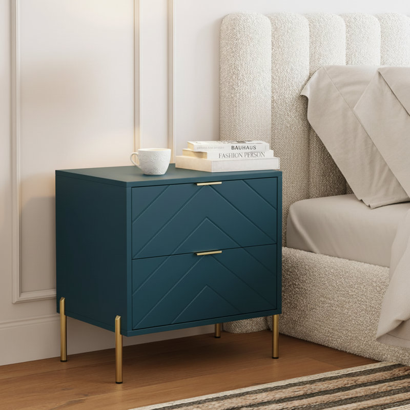 Ruthi Modern Manufactured Wood Nightstand with 2-Drawer, Green