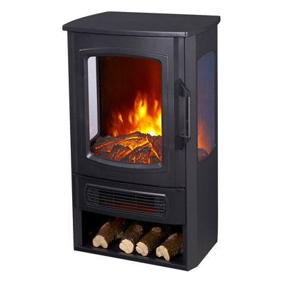 Freestanding Chrome Electric Fireplace with LED Flame Effect & Variable Brightness | Real Coal/White Pebble Bed, 1000/2000W Settings for Home & Office