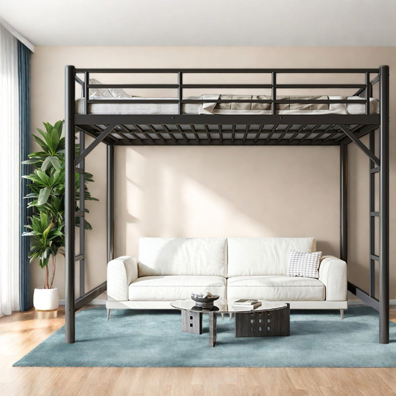 Grands lits mezzanines peu encombrants, rangement moderne en métal noir pour la maison