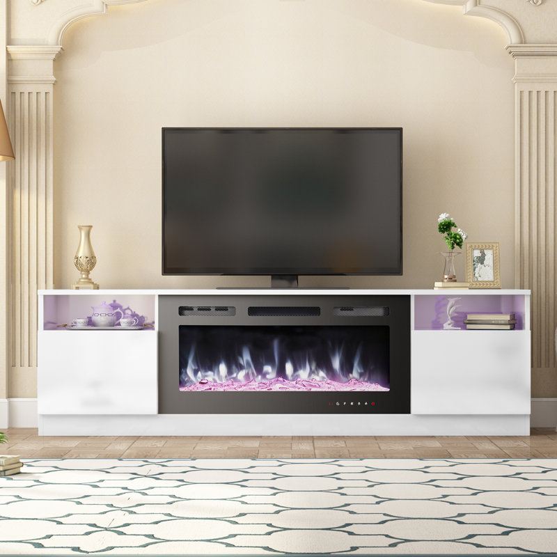 Brennah Unfinished TV Stand for TVs up to 78" with Fireplace Included, White