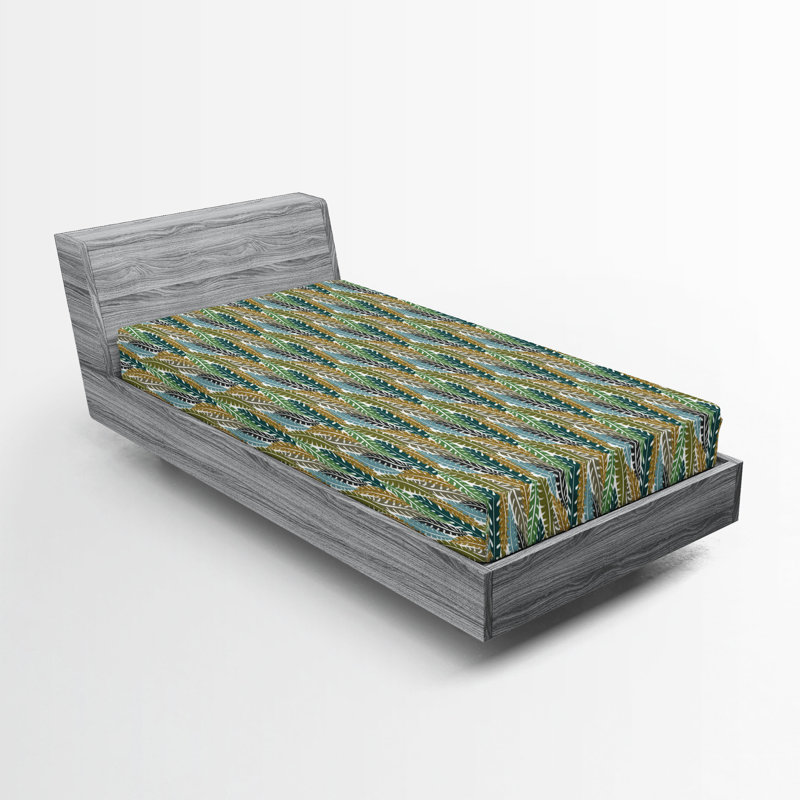Ambesonne Nature Fitted Sheet Leaves Botanical Style Art, Fawn Mustard/Dark Teal Floral, Twin XL Fitted Sheet
