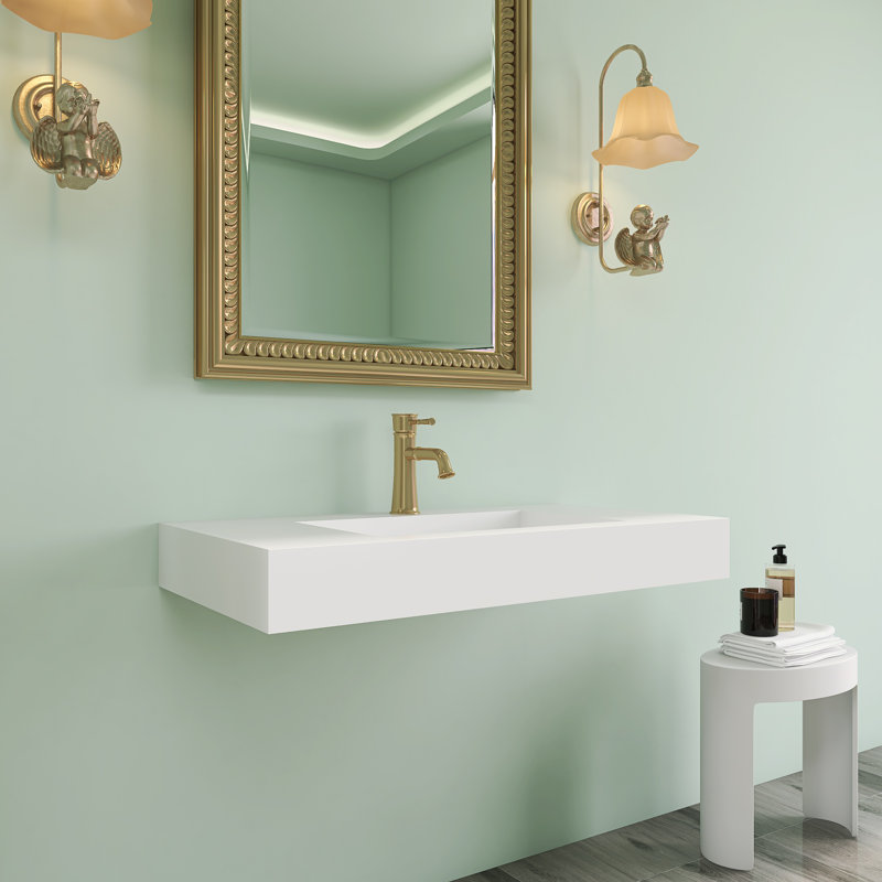          Lavabo vasque de salle de bain mural en surface 35 po en blanc mat