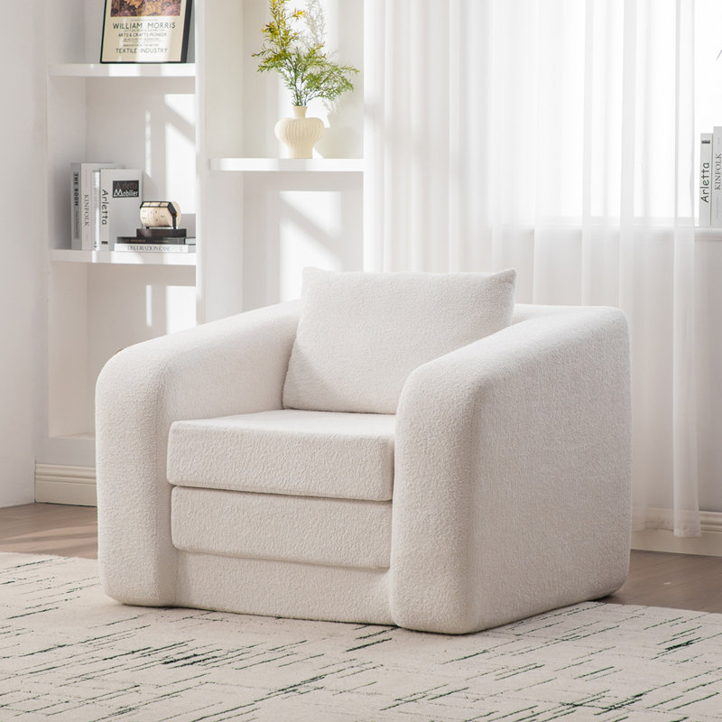 Fauteuil d'appoint convertible en chenille, Ivoire ivoire