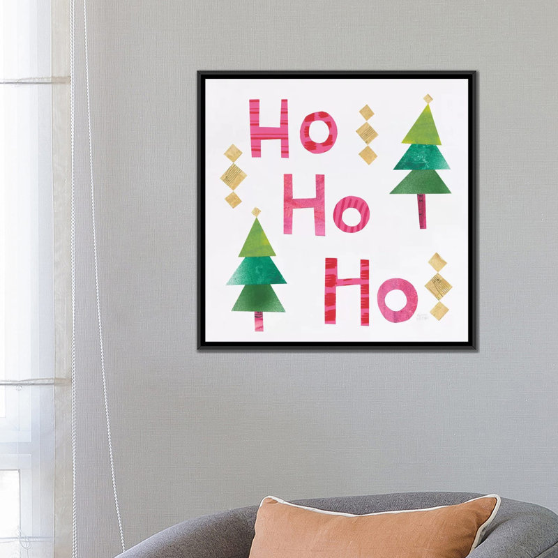 « christmas collage i », art textuel sur toile, H 18 po x l 18 po x P 1,5 po, Toile avec cadre noir, Pas de tapis
