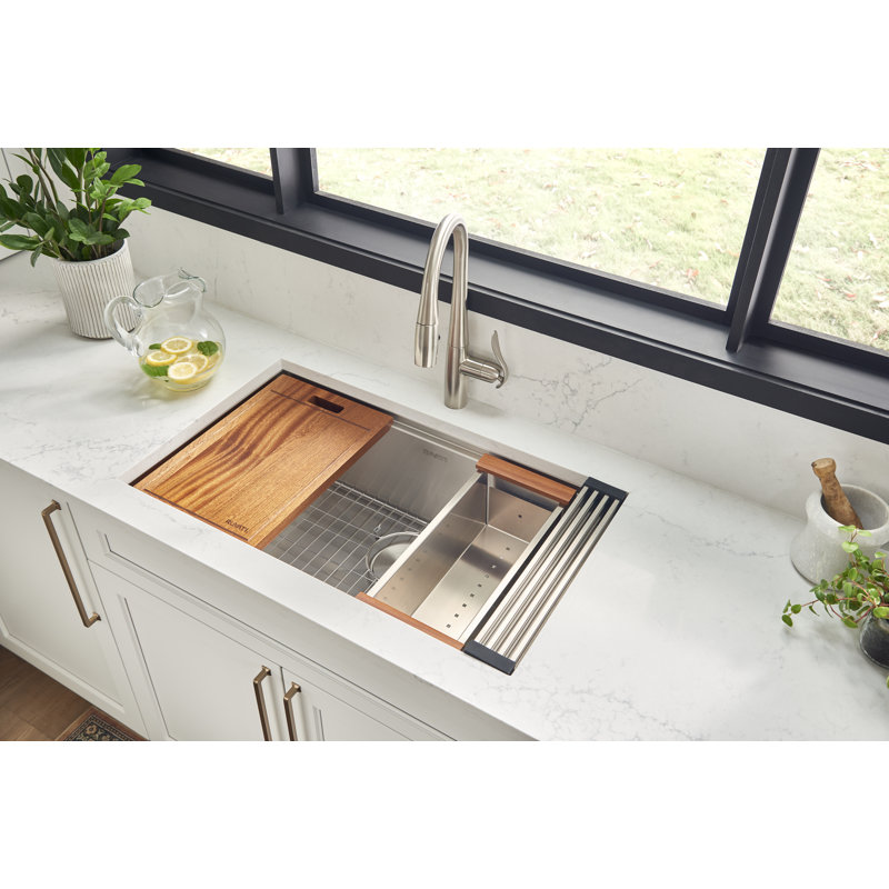 30" L x 19" W Undermount Kitchen Sink with Accessories, 19" L x 30" W