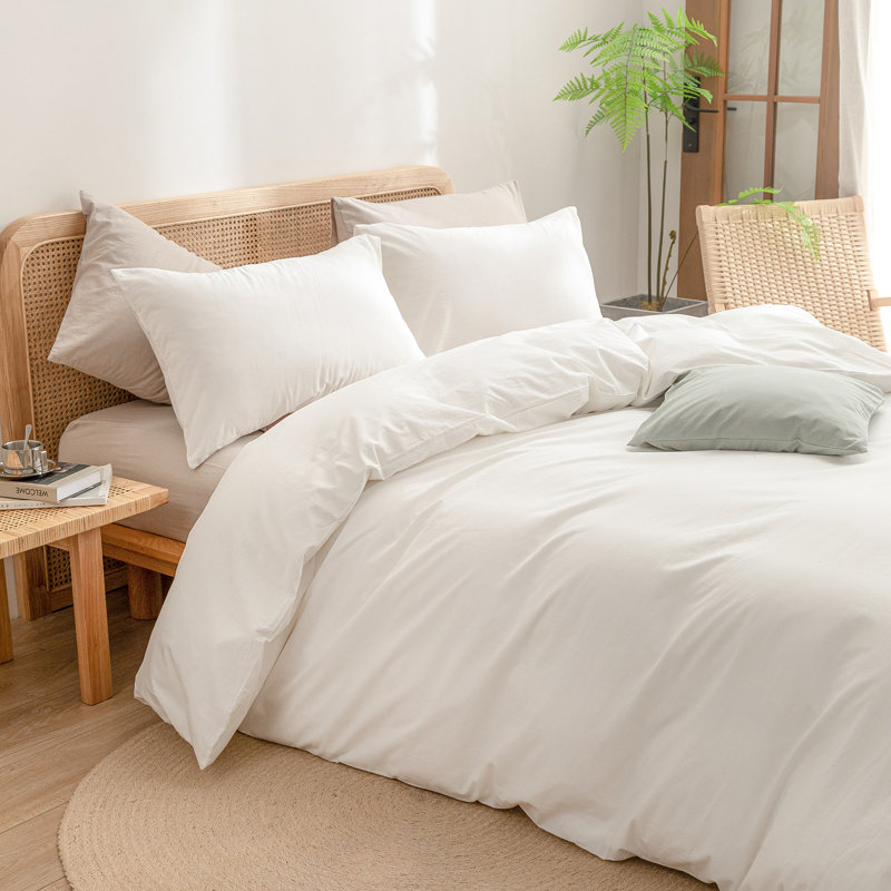 BESTOUCH Duvet Cover Set 100% Washed Cotton Linen Feel Lightweight, Off White, King Duvet Cover + 2 King Pillowcases