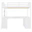Lit mezzanine double en bois avec bureau en U, compartiments de rangement et miroir à trois volets-1705806998