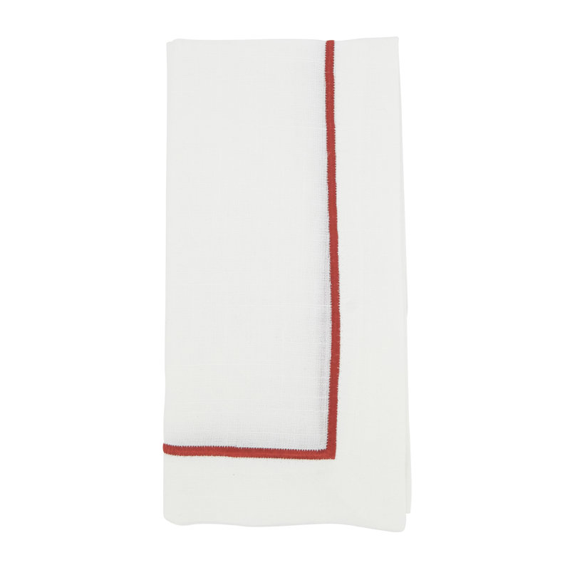Odelle Embroidered Line Design Dinner 4 Piece Napkin Set, Rust