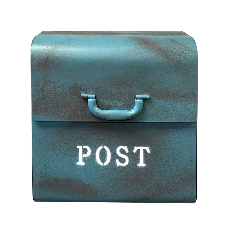 Rustic Blue Aluminum Wall Mounted Mailbox with Handle