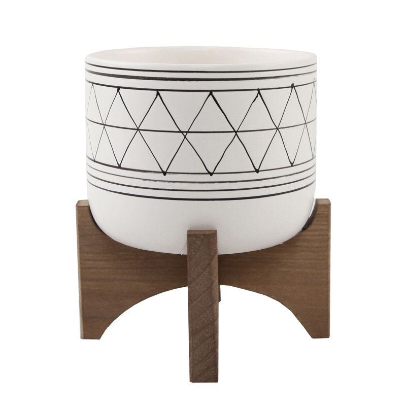 Pot à fleurs en céramique Angelyka, Blanc / noir, H 6 pi x l 5 pi x P 5 pi