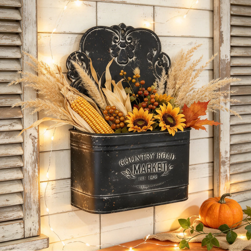 Jardinière murale vintage en métal pour plantes d'intérieur/extérieur, plantes artificielles et fleurs, décoration d'automne