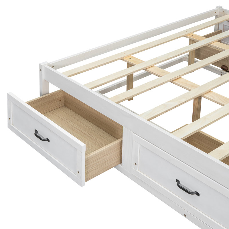 6 Drawers Storage Platform Bed, Antique White, Queen