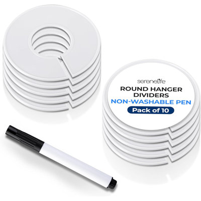Serenelifehome 10 Pieces White Plastic Round Hangers - Clothing Rack Size Dividers Closet Organizer/Dividers For Clothing Rack. All White With 1 Bonus Non-Washable Black Marker Pen - 88EDFAAA062743128C9726D3EFE69746
