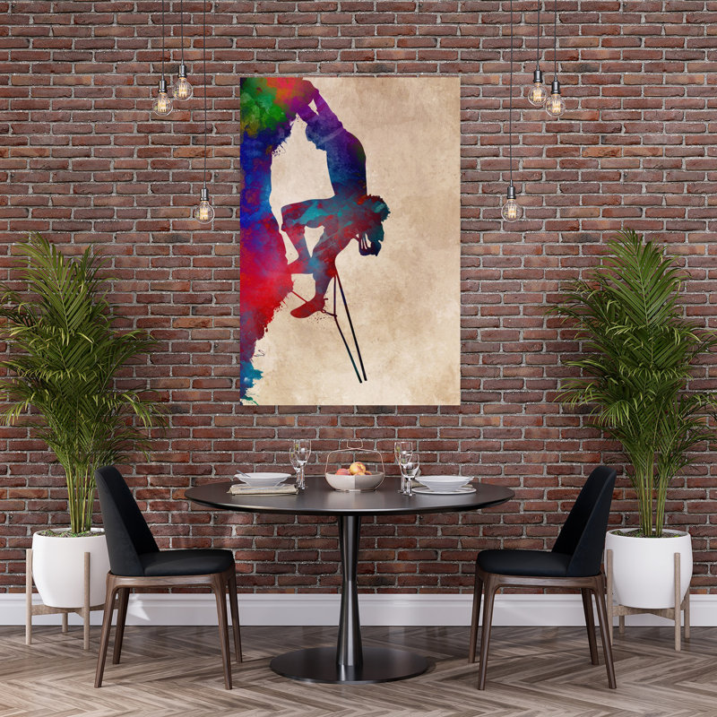 «Vibrant Climbing Silhouette Abstract Contemporary Mountain Winter», art mural, 60" H x 40" W