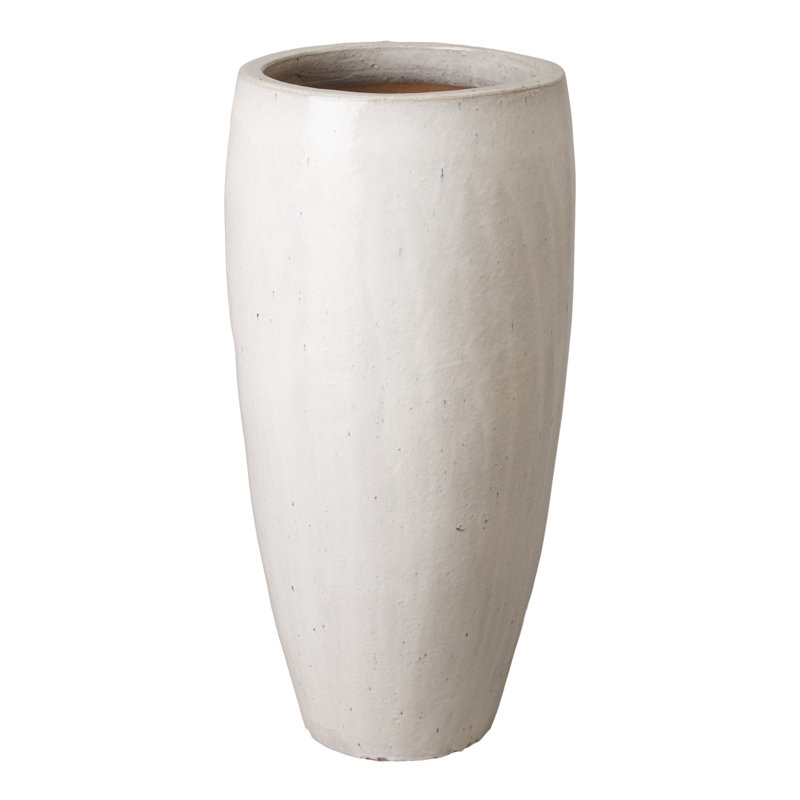 Vase de table intérieur / extérieur en céramique, Blanc vieilli, H 38,5 po x l 19 po x P 19 po