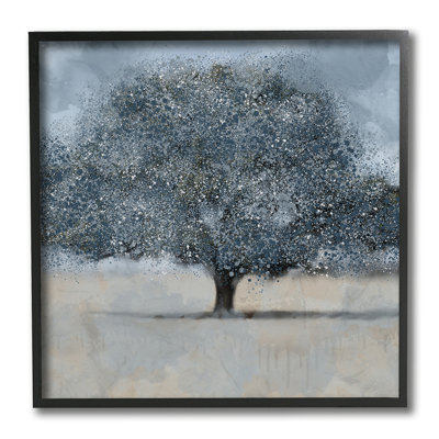 Abstract Blue Splatter Paint Tree Nature Scene by Kim Allen - Graphic Art
