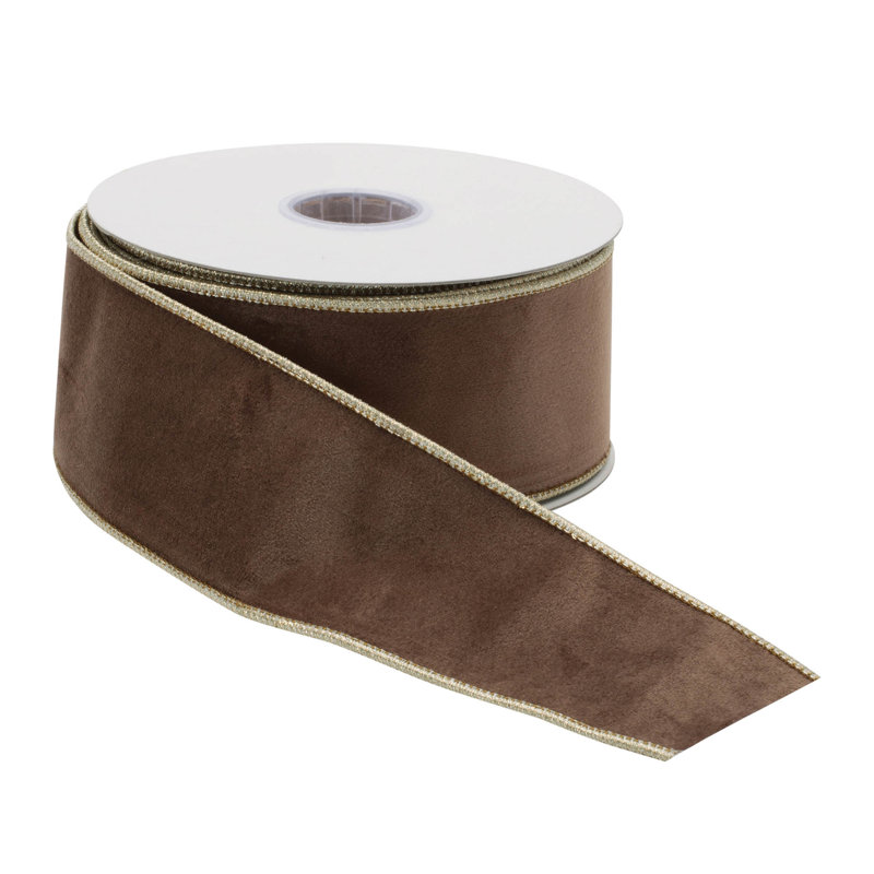 Ruban de velours à bord brut , Vert/doré, H 0,25 po x l 360 po x P 2,5 po