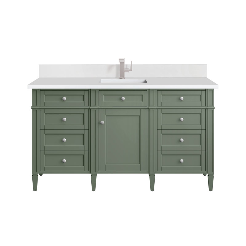 Meuble-lavabo simple 60 po Dussault, Blanc Zeus, Céladon fumé, 8 po